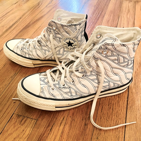 Quilted/embroidered white high top Converse / Free People sneakers size 6 - Picture 1 of 6